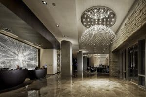 Luxury Hotel Photographer capture Light Fixture Chandelier In Hotel Lobby